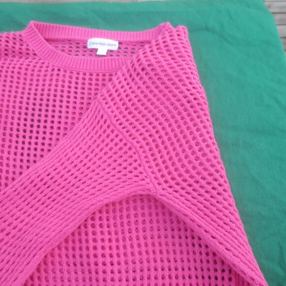 Calvin Klein Pink 100% Cotton Knit Style Women's Pullover Short Body Sweater - Picture 8 of 13